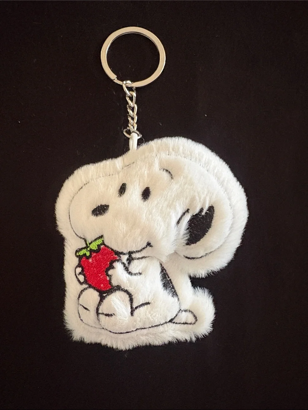 Cute Snoopy Plush Keychain with Red Strawberry